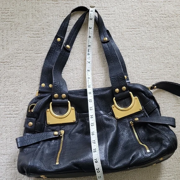 B. Makowsky Black Leather Shoulder Bag Satchel East West Gold Accent Zippers - Picture 14 of 16